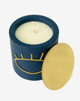 Soy wax concrete candle XL with brass cover | Blue