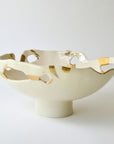 XL Lace Serving Bowls Pedestal D40 H18cm Gold Rim