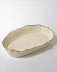 Serving deep elongated bowl gold ruff rim