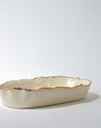 Serving deep elongated bowl gold ruff rim