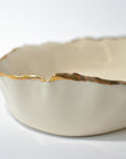 Serving deep elongated bowl gold ruff rim
