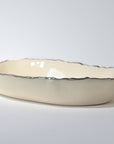 Serving deep elongated bowl silver ruff rim