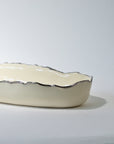 Serving deep elongated bowl silver ruff rim
