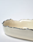 Serving deep elongated bowl silver ruff rim