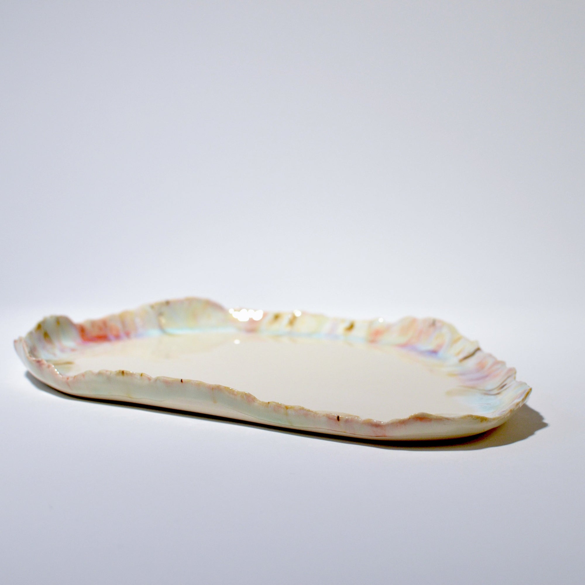 Serving elongated plate - Light blue / Pink - L - (34*26cm)