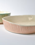 Serving plate elongated deep with texture Rim | Light Pink M (30*14cm H5cm)