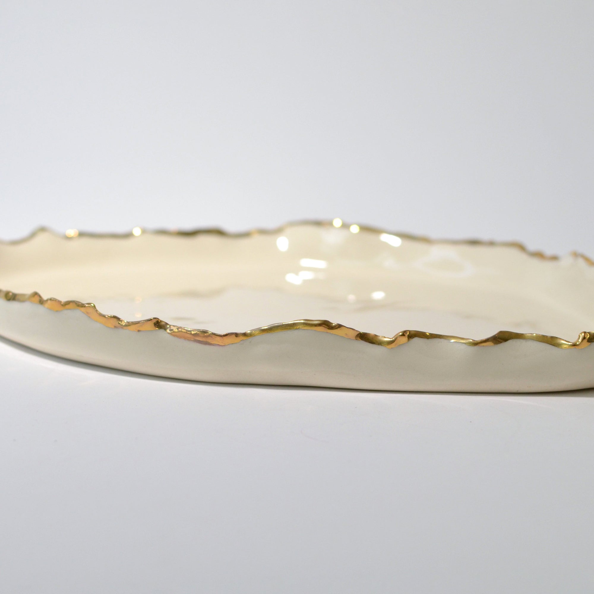 Serving trays elongated gold ruff rim - Gold