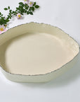 Elongated deep serving bowl | Gold rim (8cm) - 32/20 cm