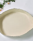 Elongated deep serving bowl | Gold rim (8cm) - 32/20 cm